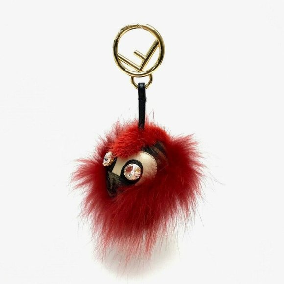 FENDI Monster FF-pattern Bijoux Key ring　Red x Brown/GoldHardware - Picture 1 of 7